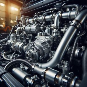 close-up of a diesel truck engine